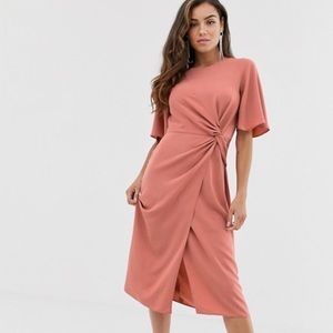 ASOS Pink Twist Front Midi Dress